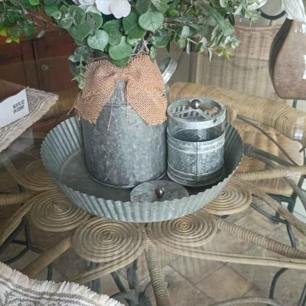 Galvanized Metal Tray and Pitcher Decor Set
